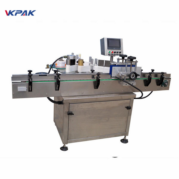 SUS304-Servomotoro Aŭtomata Ronda Botela Etikedo-Maŝino PLC-Kontrolo